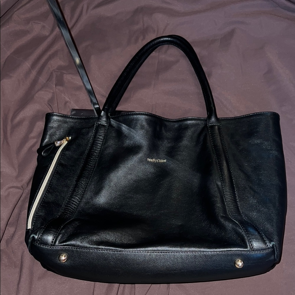 SeeByChloe Black Leather Tote Bag